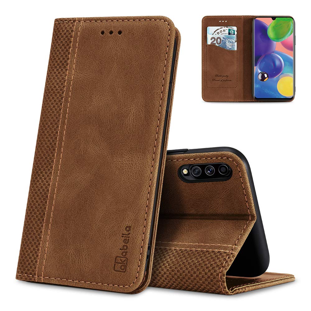 AKABEILA Case for Samsung Galaxy A70 Case Premium PU Leather Flip Wallet Case with Magnetic Closure Kickstand Card Slot Folio Phone Cover Light Brown