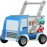 labebe Baby Wooden Learning Walker, 2-in-1 Toddler Push &amp; Pull Toys Stroller Pushing Walker, Infant Sit to Stand Wood Walker Wagon, Transfer Cart Toy for Girls &amp; Boys 1-3 Years Old Kids, Blue