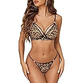Avidlove Sexy Sheer Floral Mesh Lingerie Set Low Waist Sleepwear Bra and Panty 2 Piece Nightwear
