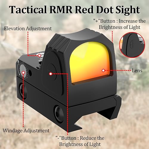 thumbnail image 2 of Mini Red Dot Tactical RMR Sight For Pistol – 1x Reflex Scope With 20mm Mount, Green Body 2 of 5
