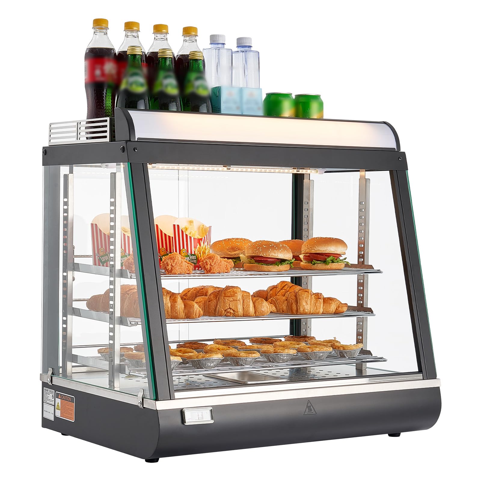 Photo 1 of VEVOR 3-Tier Commercial Food Warmer Display, 1200W Food Display Warmer with LED Light, Top Storage and Adjustable Shelves, 86?~185? Steam Heating, 75L for Hamburger, Pizza, Bread, Fried Chicken