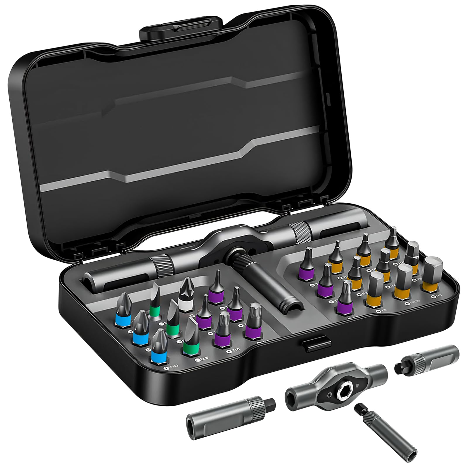 Koeutoze 24-in-1 Ratschenschraubendreher Set – Magnetic Screwdriver Set mit S2-Bits, Abnehmbarer T-Ratschengriff, Feinmechaniker Werkzeug Satz für Möbel, Fahrrad, PC-Reparatur, Kompakt & Tragbar