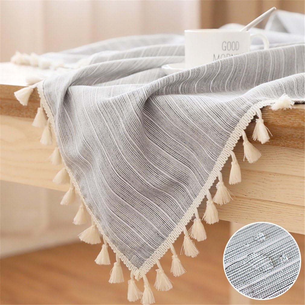 LUCKYHOUSEHOME Black and White Stripe Tassel Rectangular Tablecloth Waterproof Rural Home Kitchen Dinning Tabletop Table Cover 55 x 78 Inch