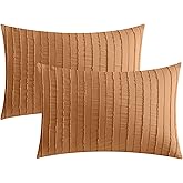 JELLYMONI Pillowcases Standard Size Rust 2 Pack Boho Striped Bed Pillow Covers 20x26in Polyester Envelope Pillow Shams Tufted Bohemian Textured (Pillows are not Included)