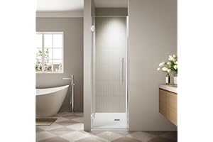 BOUGAINORA 23.6-24" W x 72" H Frameless Hinged Shower Door, Single Swing Shower Panel with 5/16” (8mm) Tempered Glass, 180° in & Out Opening, 10mm Adjustable for Non-Vertical Walls (Chrome, 24" x 72")