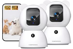 CINMOORE 2.5K Indoor Camera 2pack, Non-Subscription AI Person/Pet/Cry Detection, 4MP Pet/Dog/Cat/Baby Camera w/Phone App, Pan