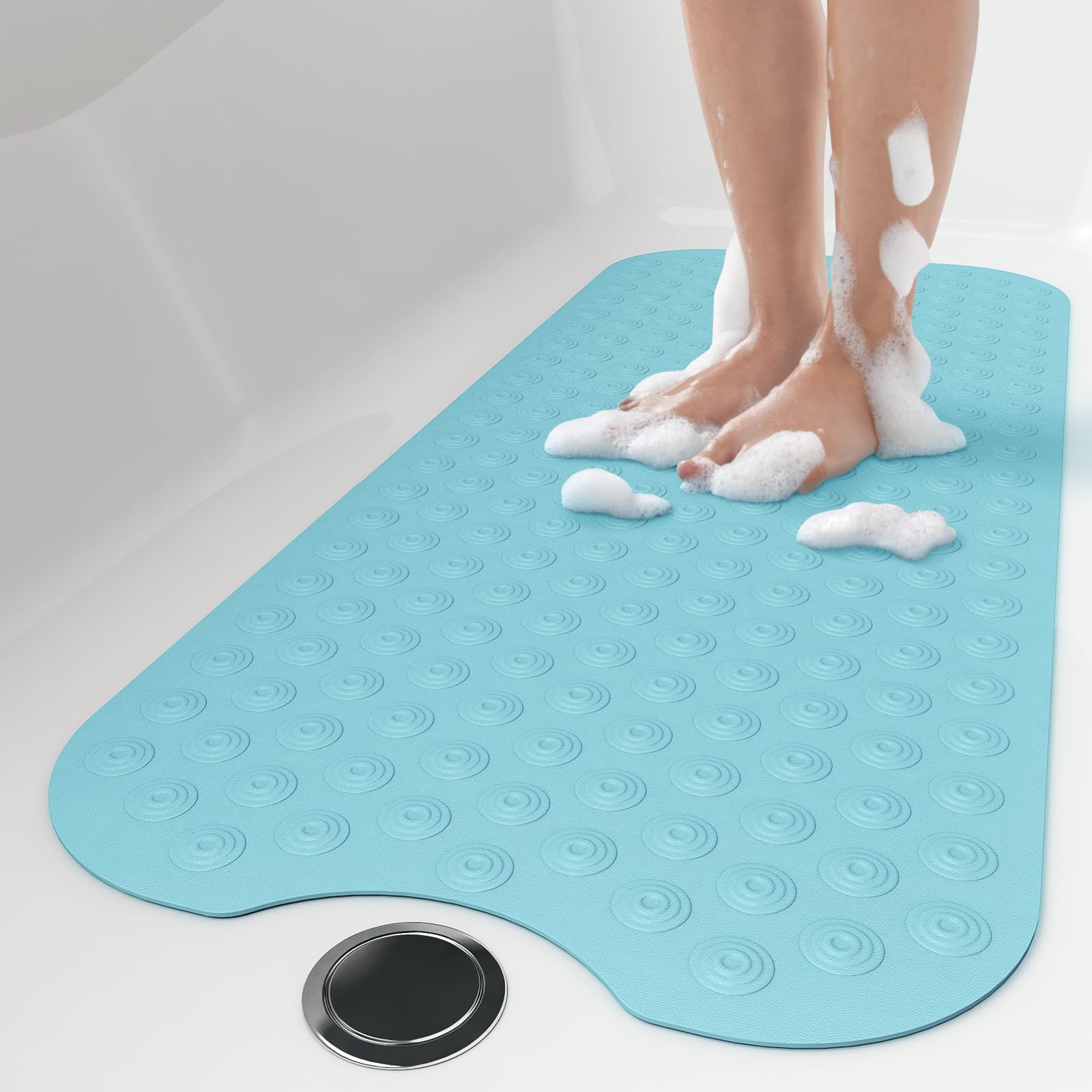 Yolife No Suction Cup Bath Mat: 40x100CM Extra Long Bathmat│Perfect for Refinished Bathtub Mat│Made of Nature Rubber│a Blessing for the Elderly and Children (Light Blue)