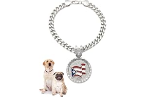 Icemond Rhinestone Studded Puerto Rico Flag Medallion Pendant 18"/26" Cuban Chain Fashion Costume Jewelry Necklace for Dogs Cats in Gold or Rhodium Tone (Rhodium - 26" Puerto Rico)