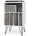 Tangkula Record Player Stand, Turntable Stand with Metal Legs, Vinyl Record Storage Cabinet w/ 5 Open Shelves Holds up to 150 Albums for Living Room Bedroom, Vintage End Table, 21 x 18 x34 In (White)
