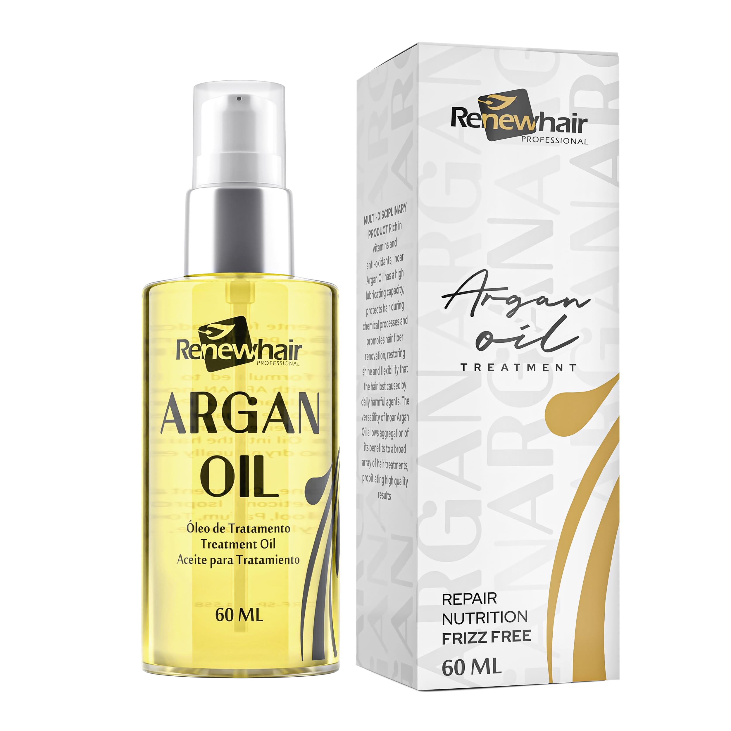 Renew hair Professional Hydrating, Frizz-Controlling & Heat-Protective Argan Oil Hair Treatment – Vegan & Lightweight Formula for All Hair Types 60ml