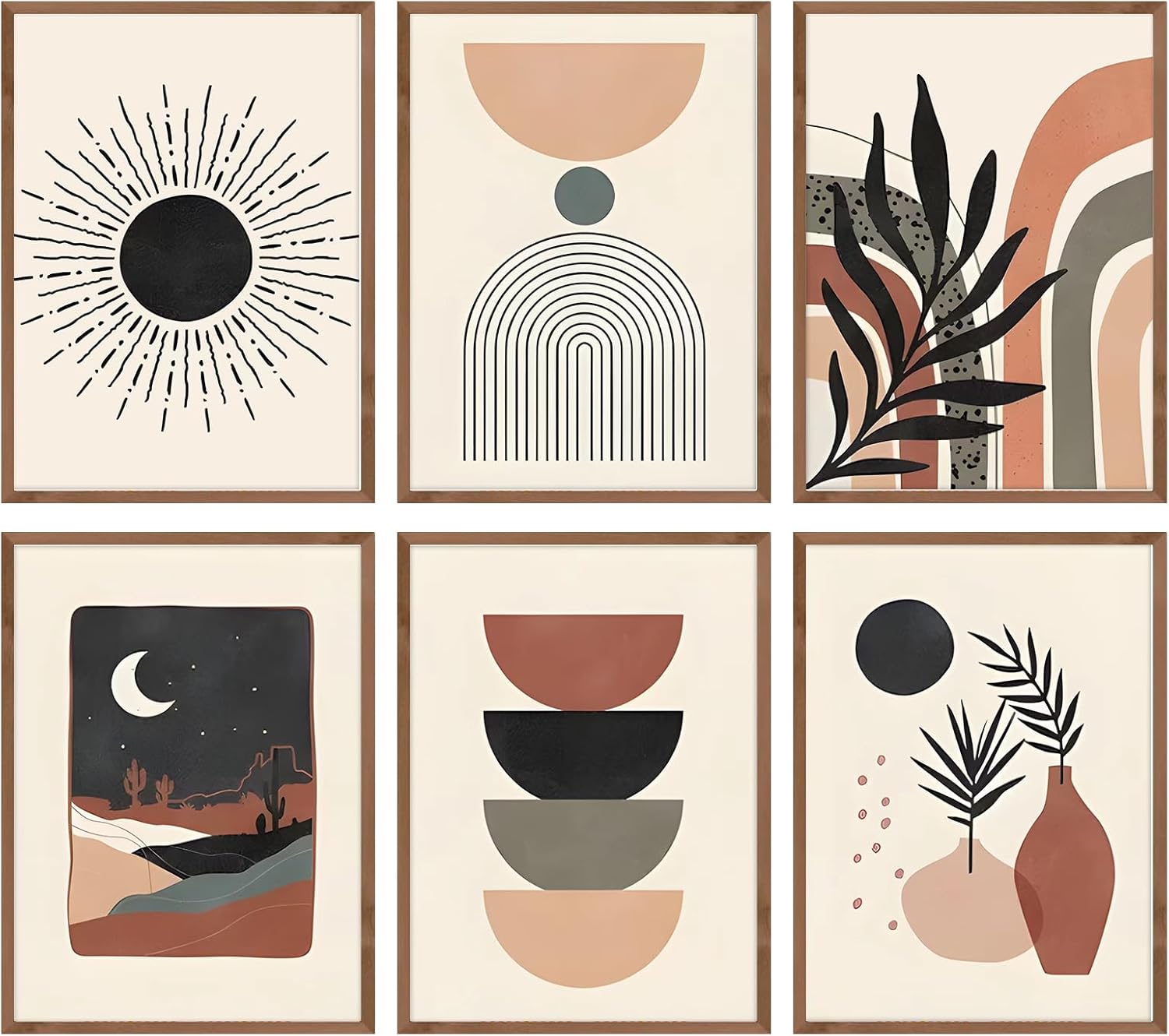 Mixed Media - RETRART Boho Wall Decor for Bedroom, Boho Wall Art Boho Home Decor Palm Leaf Sun Moon Line Gallery Abstract Wall Art, Boho Decor Minimalist Wall Art Wall Decor | Unframed (8