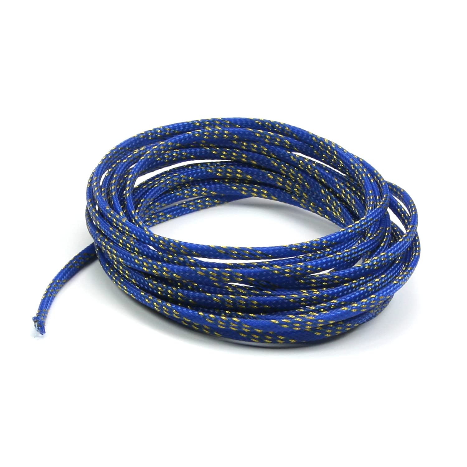 Othmro 1Pc Cable Tidy Sleeve, 5m Cable Protector, Desk Cable Management Cable Organizers Wire Tidy for TV/PC USB Cable, Pet Cable Protector, Blue Gold (Width: 4mm)