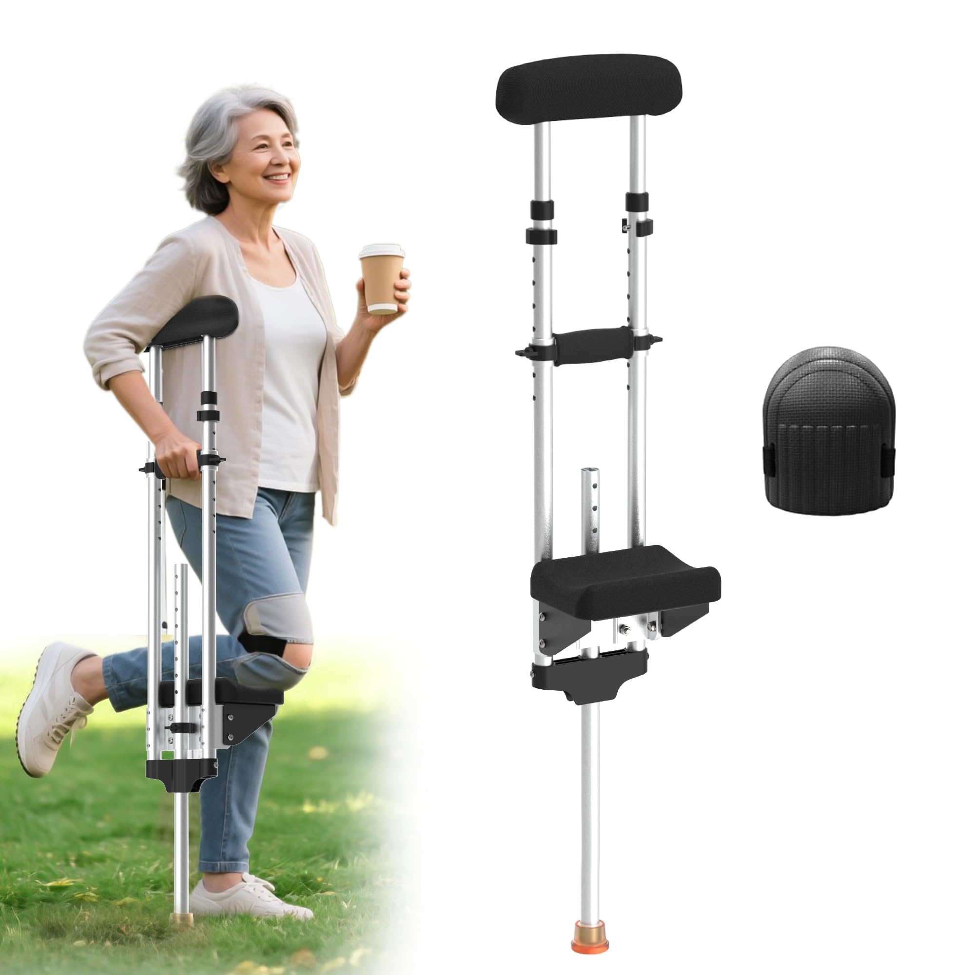 Photo 1 of Support Way Pain Free Knee Crutch with Safety Kneepads, Ergonomic Knee Crutches with Support Platform for Enhanced Stability and Comfort, Smart Peg Leg Crutch for Single Leg Injuries