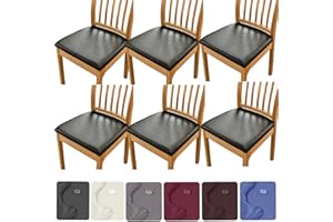 HFCNMY Seat Covers for Dining Chairs, 6 Pack Stretch Waterproof PU Dining Chair Seat Covers Removable Dining Room Chair Seat Covers Washable Kitchen Chair Seat Covers with Elastic Bands (Black)