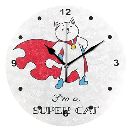 SUNOP Uhr für Kinder mit Öl Bedruckt, 1 I'm A Super Cat Wanduhren für Wohnzimmer, Schlafzimmer und Küche, Vintage Schreibtisc