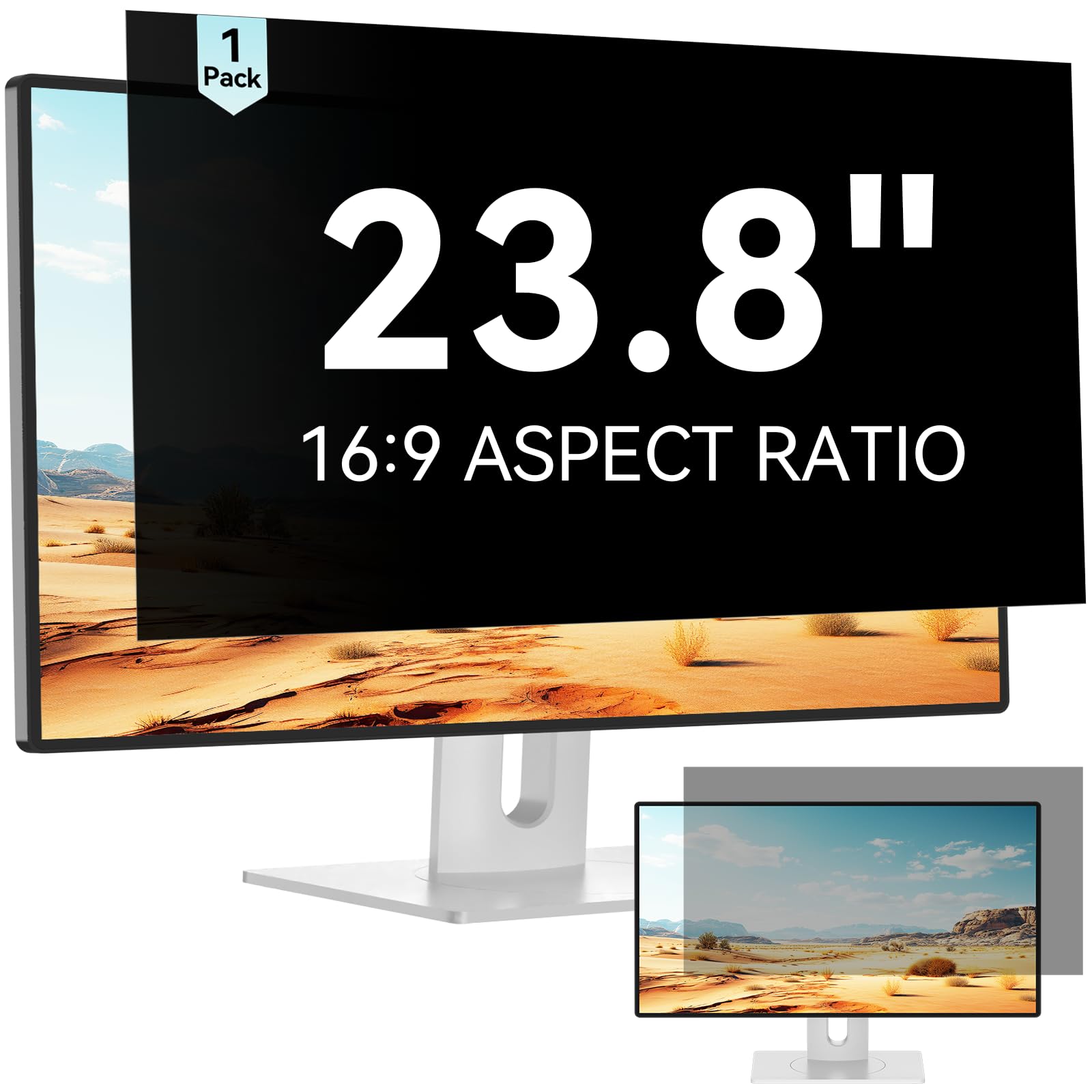 23.8 Inch Computer Privacy Screen Filter for 16:9 Aspect Ratio Widescreen Monitor - Anti Glare Blue Light Filter, Removable Computer Monitor Privacy Shield, Anti-Scratch Screen Protector Film 23.8 in