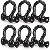 Bekith 6 Pack 1/2" D Ring Shackle 2.0 Ton (4,000 lbs) Capacity with Screw Pin, Heavy Duty D Shackles for Tow Strap, Winch, Off-Road Truck Vehicle Recovery, Black