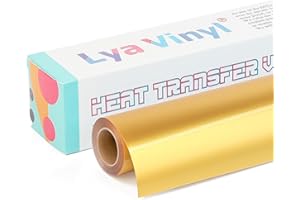 Lya Vinyl Heat Transfer Vinyl 12" x 10ft Gold Iron on Vinyl Roll Metallic HTV Gold HTV Vinyl for Cricut, Silhouette Cameo for Clothes, Bags, Shoes and Other Textiles
