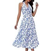 DRESSTELLS Womens Summer Floral Maxi Dress 2026 Casual Halter Spaghetti Strap Tiered Flowy Beach Long Sundress