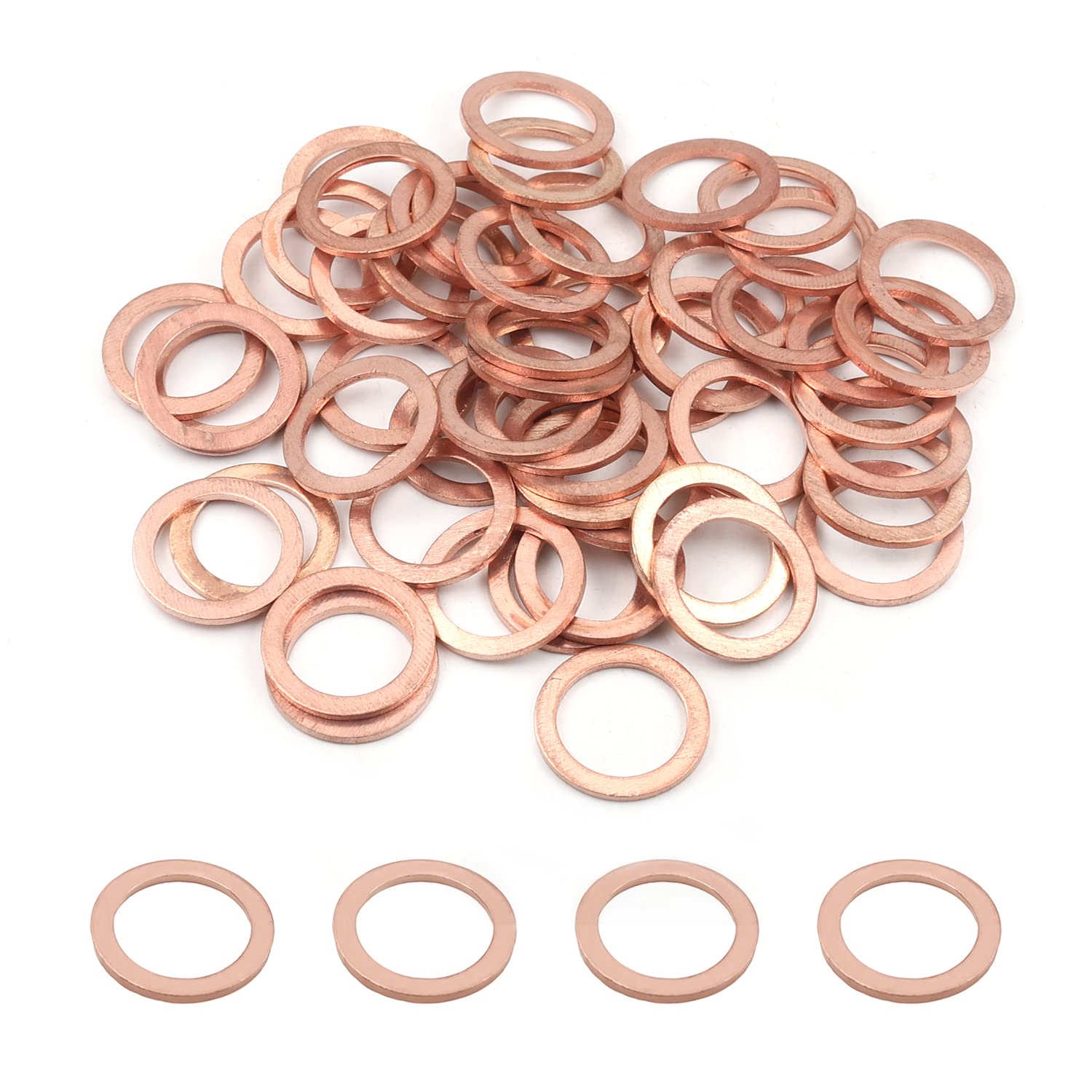 MroMax Copper Flat Washer Sealing Washers-M16 Metric Round Seal Gasket 0.63" ID x 0.87" OD x 0.06" Thickness Hardware Tool Fastener for Electrical Connections 50Pcs