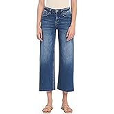 VERVET Women's High-Rise Raw Hem Cropped Wide Leg Jeans