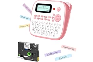 EazeID Pink Label Maker Machine, Portable Kids Label Maker, QWERTY Keyboard Labeler Machine Handheld, D210S Easy Labeler with Multiple Fonts Frame Barcode for Home Office Small Business Gifts