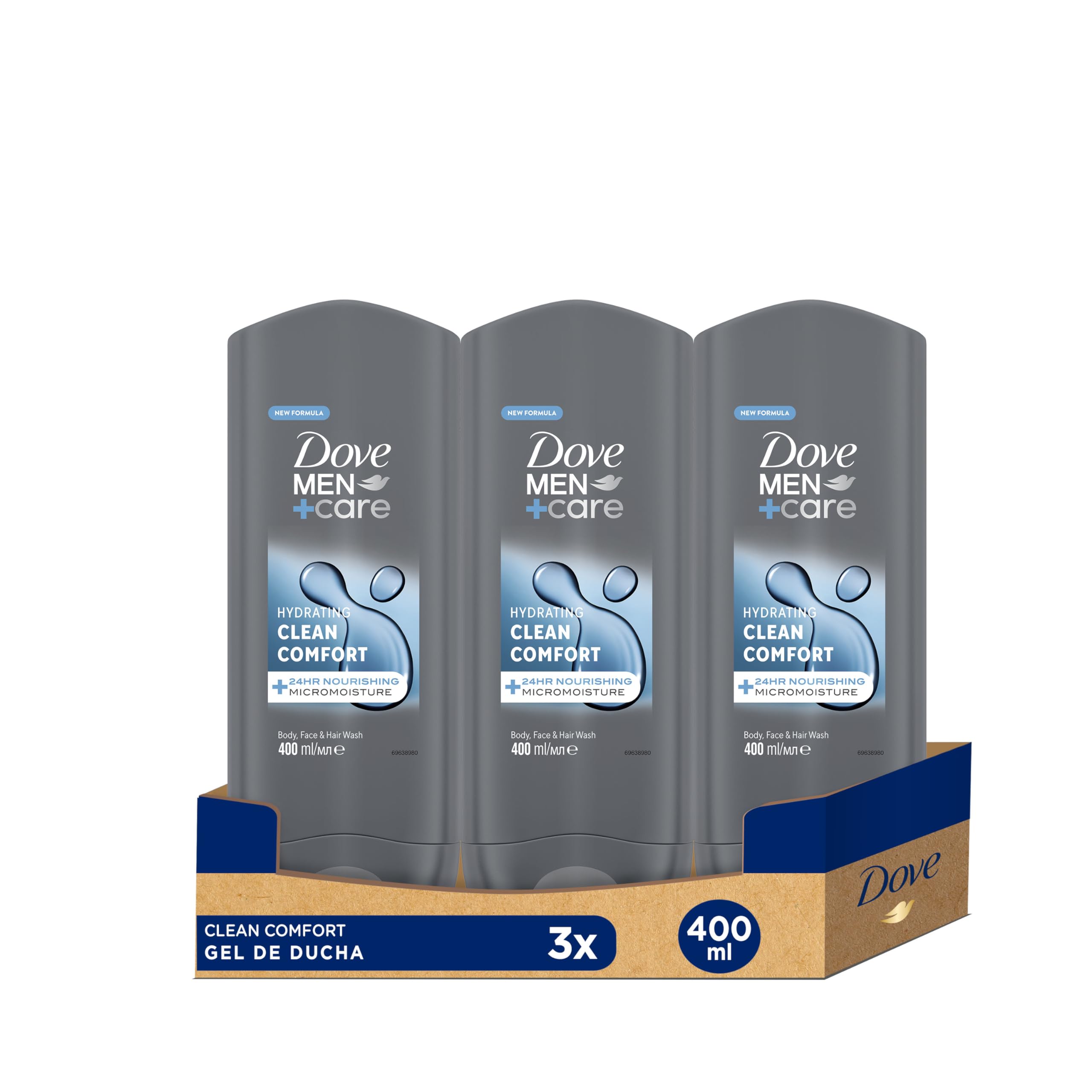Dove Men+Care Hydrating Clean Comfort 3-In-1 Hair, Body And Face Wash Pack Of 6 With 24-Hour Nourishing Micromoisture Technology Body Wash For Men 400 Ml