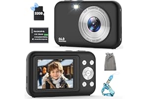FLYFROST Digital Camera, Kids Camera with 32GB Card, FHD 1080P 44MP Vlogging Camera, 16X Zoom Point and Shoot Digital Camera Compact Portable Rechargeable Cameras for Teens Boys Girls Seniors Students (Black)