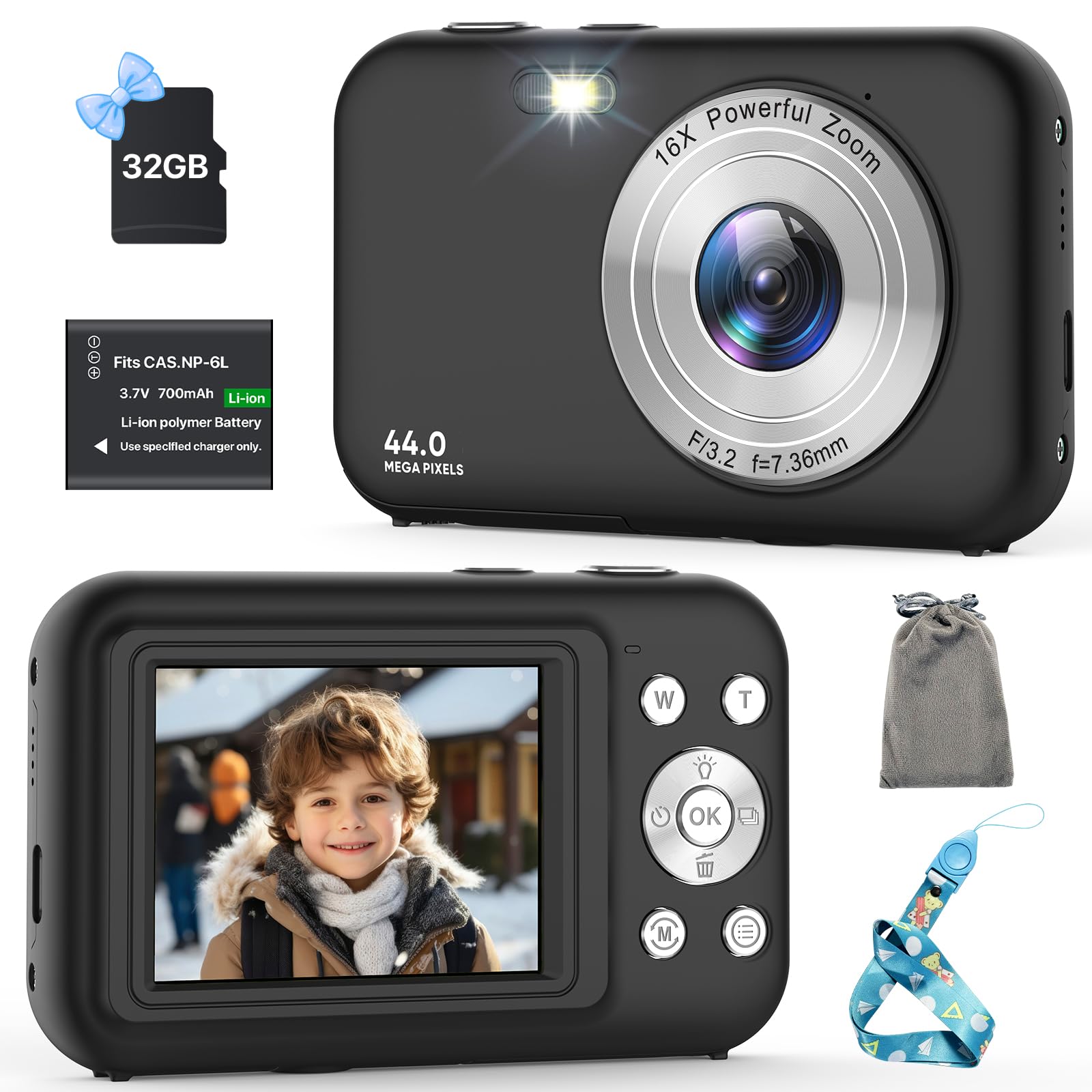 Digital Camera, Kids Camera with 32GB Card, FHD