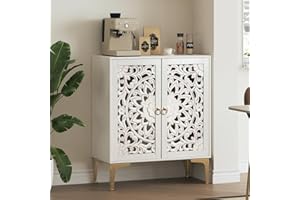 JOINICE Accent Cabinet with Doors, Sideboard Buffet Cabinet with Storage, 31.5" W Buffet Table with Gold Legs and Adjustable Shelf for Living Room, Kitchen, Hallway, White