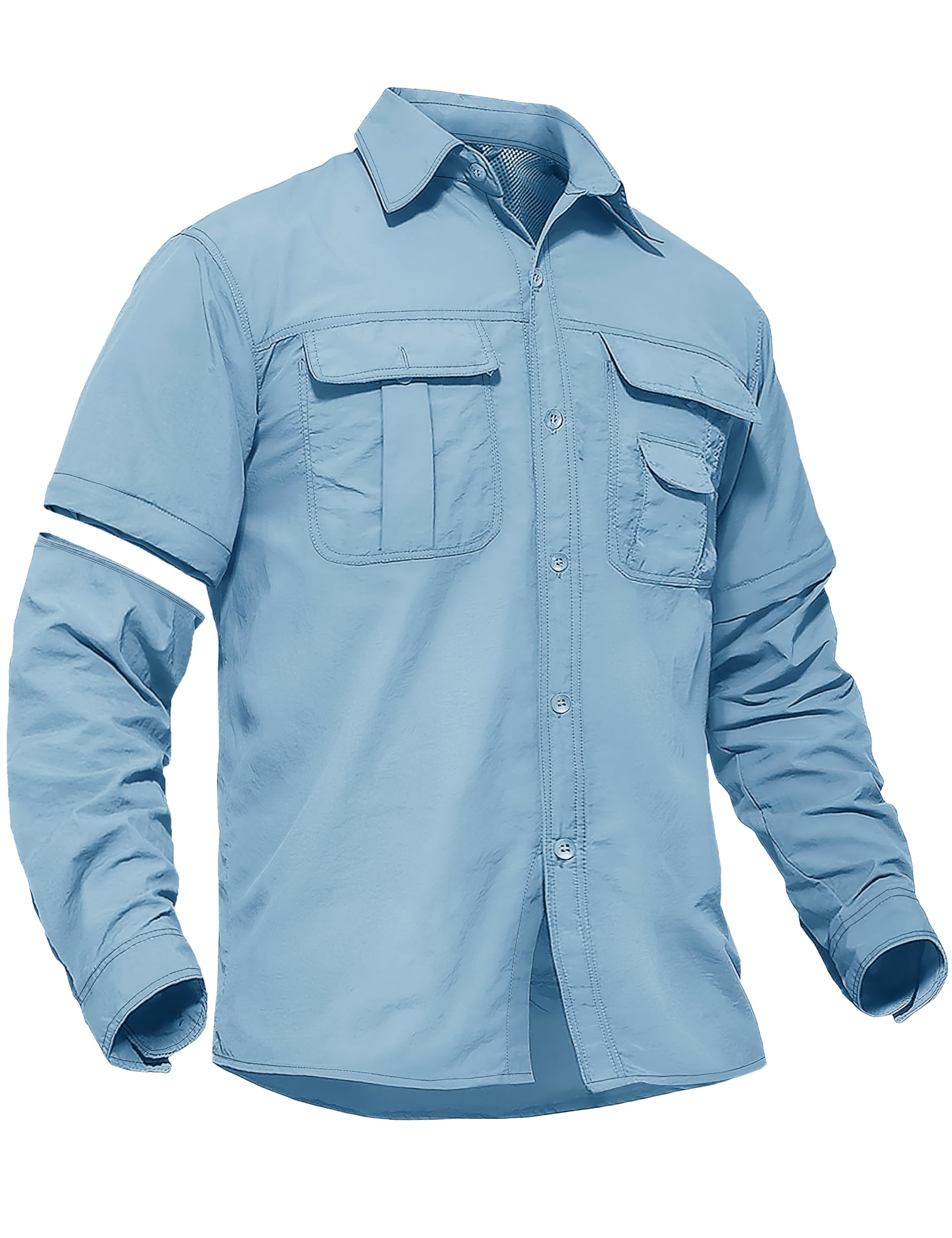 TACVASEN Camisas de Pesca de Manga Larga para Hombres Camisas de Trabajo con botones de enfriamiento Transpirables de Secado rápido para Verano Senderismo Viajes Azul Cielo, 2XL