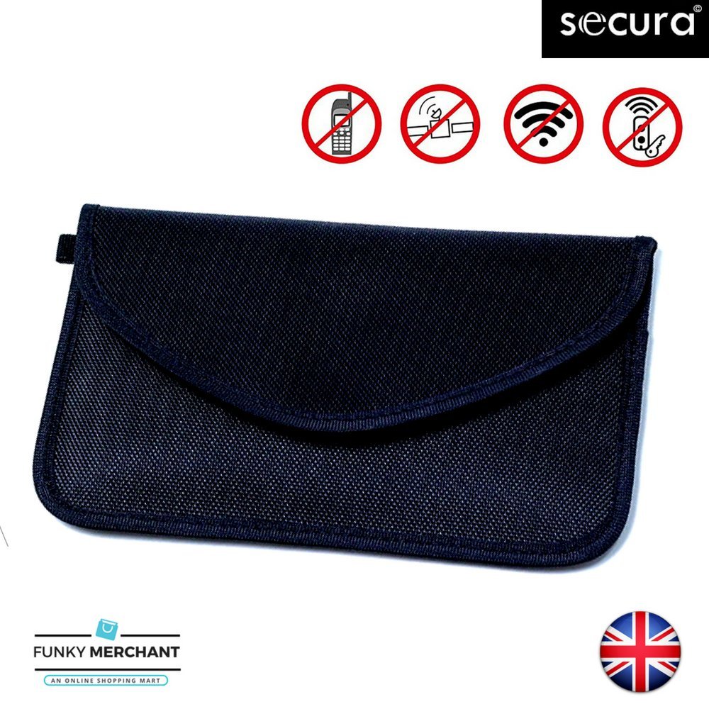 Secura Car Key Signal Blocker Case RFID Signals Blocking Large Guard Bag Blocking Pack Pouch Faraday Shielding For Car Key Signal Blocking Device Protector [Magnetic Closure] (Black) (Horizontal)