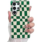 SOKAD Magnetic Checkered Phone Case for Samsung Galaxy S25 Ultra, Cute Plaid Checkerboard Pattern Compatible with Magsafe Glossy Protective Case Cover with Screen Protector for Girls Women, Green