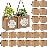 60 Pcs Succulent Wrap Bags Bulk Fits 2.5 Inch Pots with Thank You Stickers Mini Kraft Paper Succulent Gift Box Basket with Handles for Wedding Baby Shower Succulent Plants Party Favors for Guests