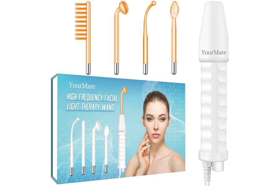 YourMate Handheld Phototherapy Device High Frequency Wand/Machine with Neon Tubes for Face Chin Neck Hair, Facial Skin Wand Machine with 4 Different Tube