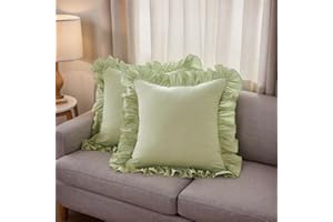Lemfux Green Decorative Ruffle Euro Pillow Shams, Set of 2,18x18 inch, Cotton Shabby Pillowcases Shabby Chic Pillow Cases Pillow Cover Standard Size Coquette Pillow Covers