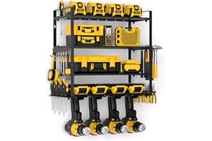 Hocookeper 4 Layer Power Tool Organizer, 4 Drill Holder Wall Mount, Heavy Duty Cordless Drill Holder Rack, Power Tools Storage Rack for Garage Organization, Workshop