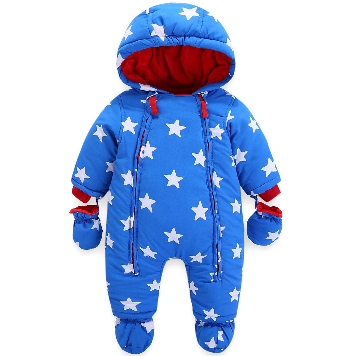 Baby Boys Winter Hooded Rompers Snowsuit with Gloves