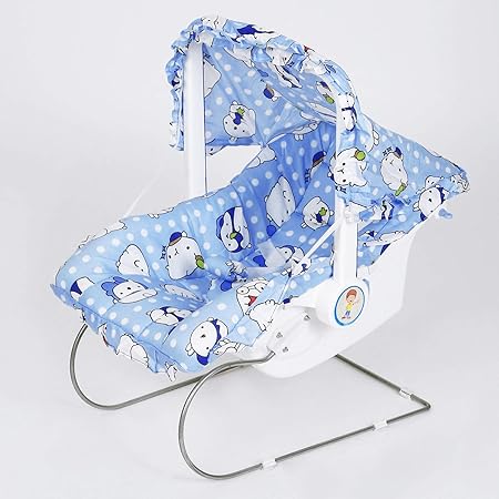 FLIPZON 9-in-1 Carry Cot/Bouncer for Baby with Mosquito Net & Sun Shade - Blue