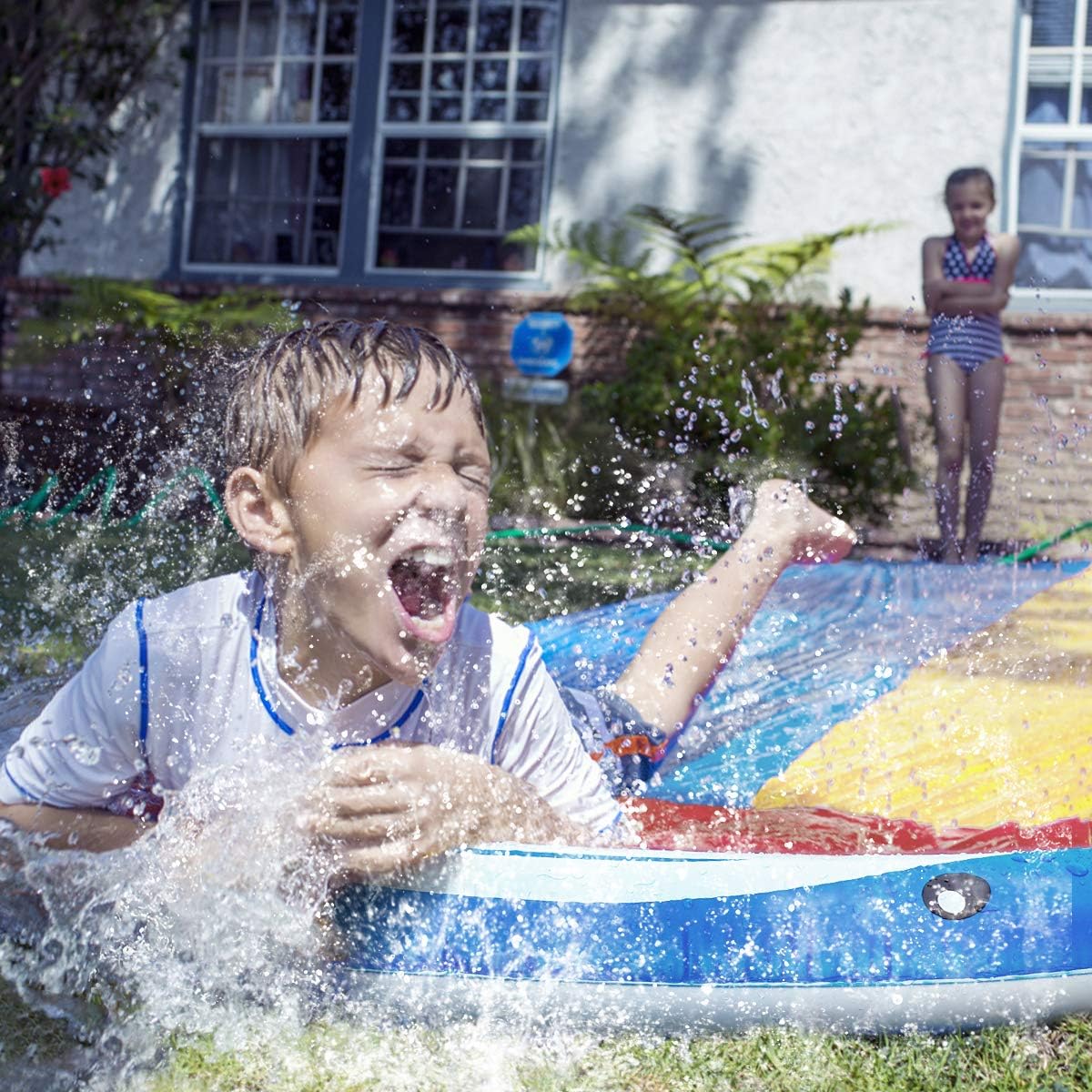 RenFox Slip and Slide, 16FT Inflatable Splash Water Slides with 2 Racing Lanes & Body Boards for Kids Boys Girls, Outdoor Summer Water Toys for Backyard Garden Lawn: Toys & Games