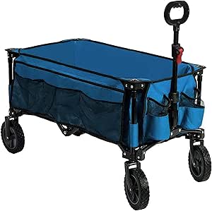 Timber Ridge Camping Wagon Folding Garden Cart Shopping Trolley Collapsible Heavy Duty Utility Use with Side Bag and Storage Bag, Blue-side bag