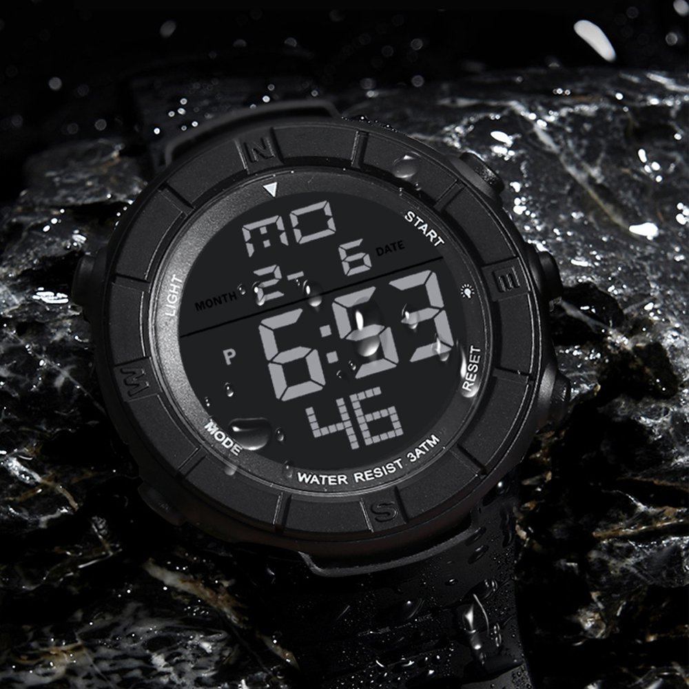 PALADA Men’s Digital Watch, All Black Sports Watch with MultiFunction