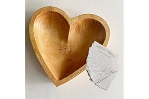 SEREFICY Prayer Bowl with Cards, Heart Prayer Bowl Wooden, Christian Gifts for Women Men, Wood Prayer Dough Bowl, Heart Shaped Decor Bowl, Mothers Day Gifts, Birthday, Retirement, Religious Gift for Mom Dad