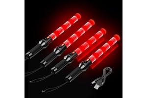 SIMAZO 4 Pack 16 Inch Rechargeable Traffic Wand, Multifunction Traffic Control Wand with 2 Flashing Modes, Red Safety Traffic Baton for Airport, Parking, Car Directing