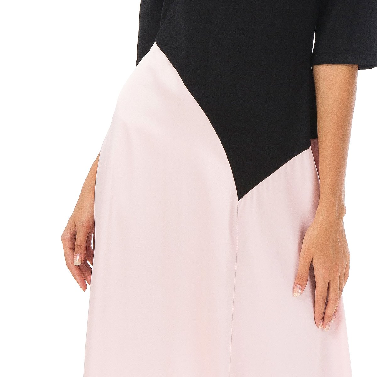 Zumine Women\'s Color Block Maxi Dress Half Sleeve Vintage Midi Dress (L, Pink)