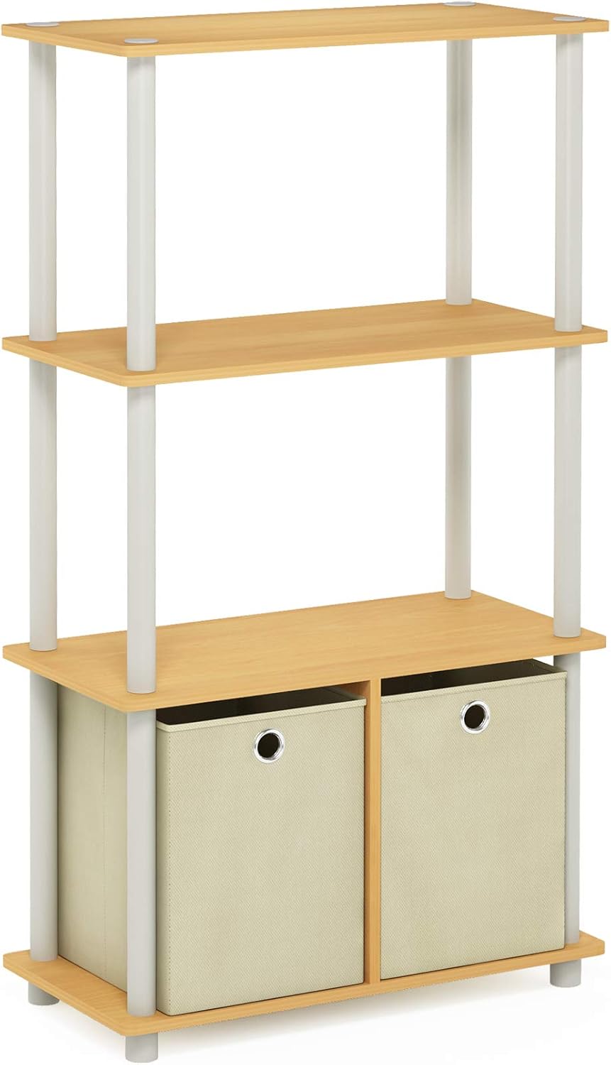 Furinno NW889BE/WH Go Green 4-Tier Multipurpose Storage Rack w/Bins, Beech/White: Kitchen & Dining