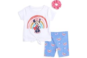 Disney Frozen Minnie Mouse Little Mermaid Elsa Princess Anna Peplum T-Shirt Shorts & Scrunchie 3 Pc Set Infant to Big Kid