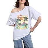 SOLY HUX Women's Graphic Tees Off The Shoulder Half Sleeve Summer T Shirt Vintage Aesthetic Tops