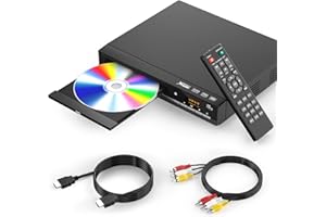 WSJSYH DVD Players for TV with HDMI,Plays All Regions and Formats,CD Player for Home,Support 1080P Video/CD/DVD/VCD/JPEG/USB, Remote, HDMI and RCA Cables Included