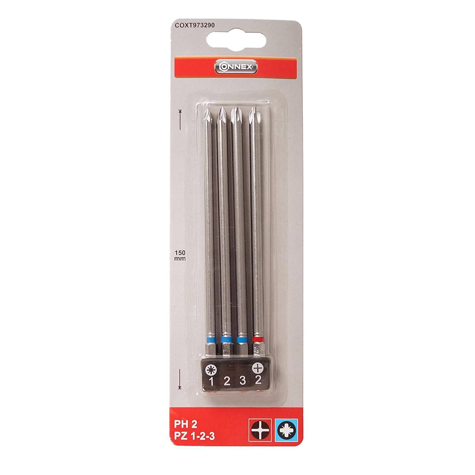 Connex COXT973290 Screwdriver Bit Set, Silver, 150 mm, Set of 4 Piece